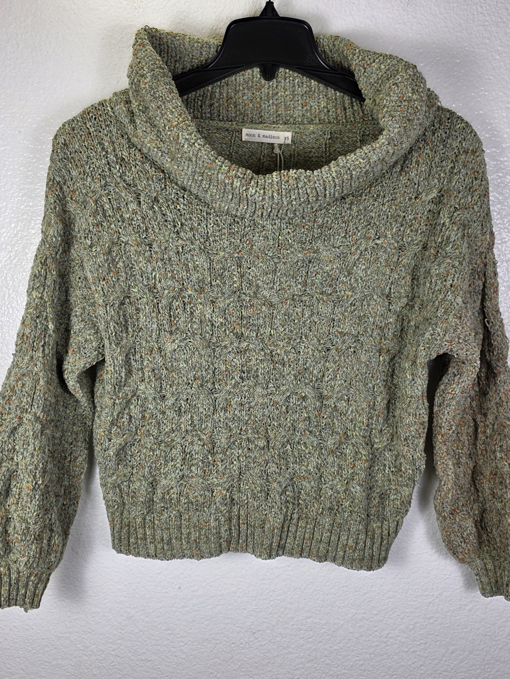 Moon & Madison Green Confetti Knit Cowl‎ Neck Sweater Women's Size XS